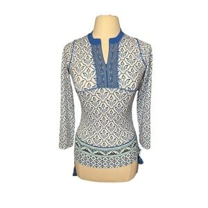 CABANA LIFE Girl’s Size 12 Embroidered Ruched Rashguard Swim Top UPF 50+
